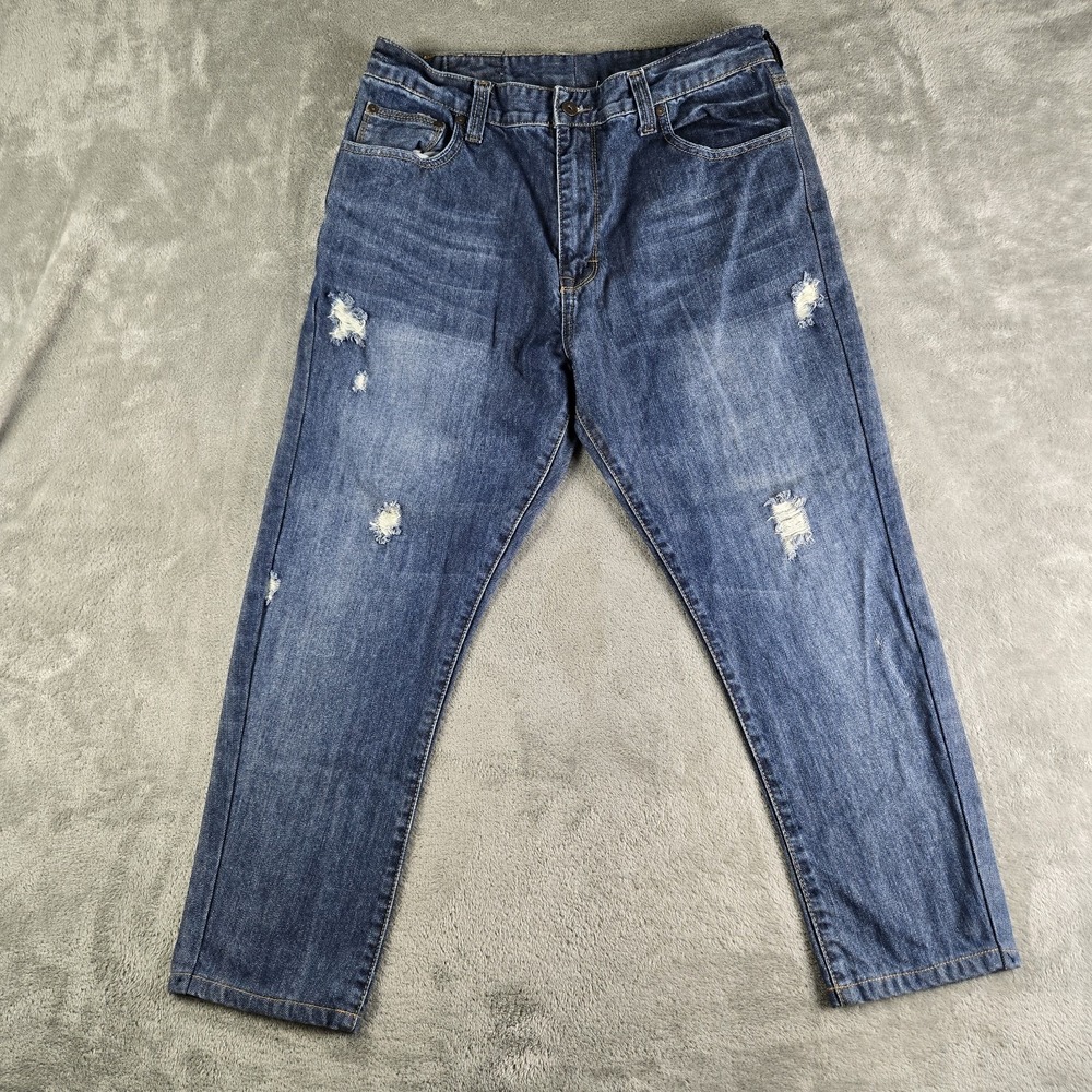 Flypaper Jeans Mens Blue 32x25 Denim 100% Cotton Distressed Embroidered Y2K
